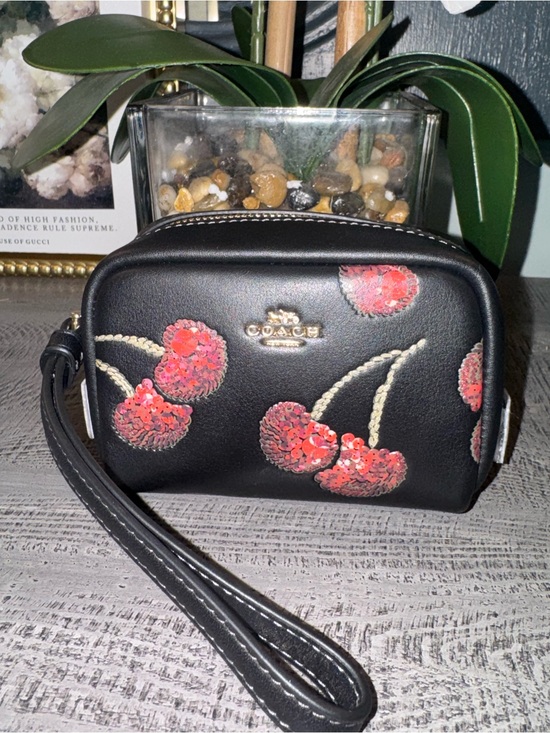 Coach Handbags - NWOT Coach Black with Sparkling Cherries 🍒 Wristlet - RARE